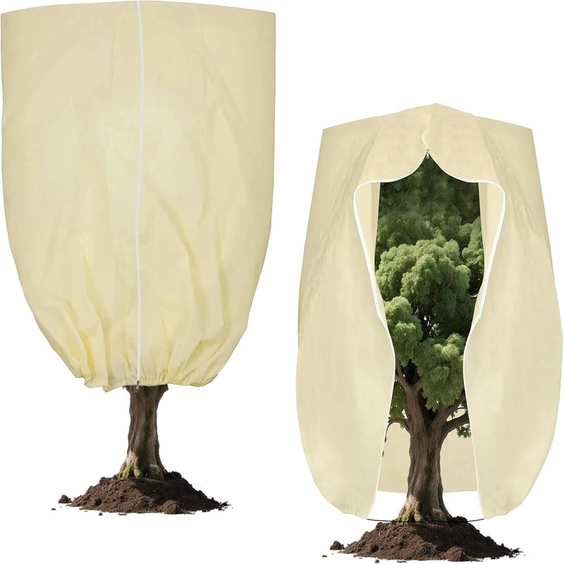 DINGBAI Plant Cover, Plant Protector, 2 Pack 39.3 * 31.8 inch Winter Frost Fabric Blanket, Two-Way with Drawstring for Outdoor Plants, Protects Against Cold Frost and Wind Damage. - Image 1